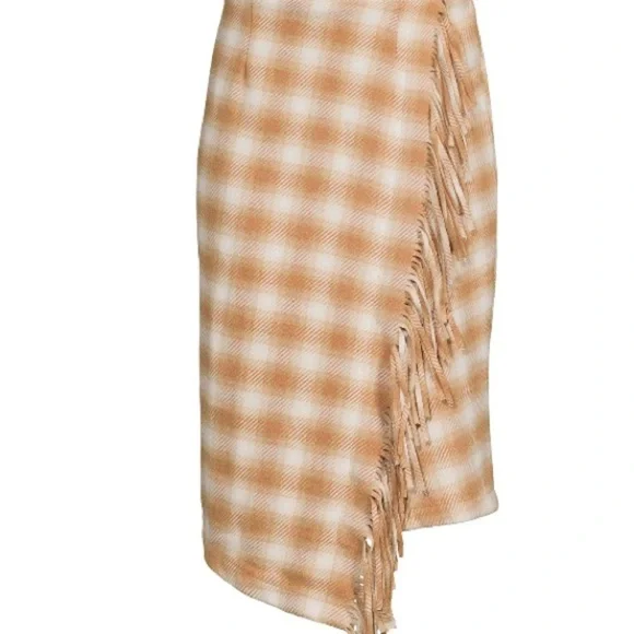 NWT Women's Fringed Faux Elastic Waist Plaid Blanket Wrap Midi Skirt (L) - Picture 5 of 13